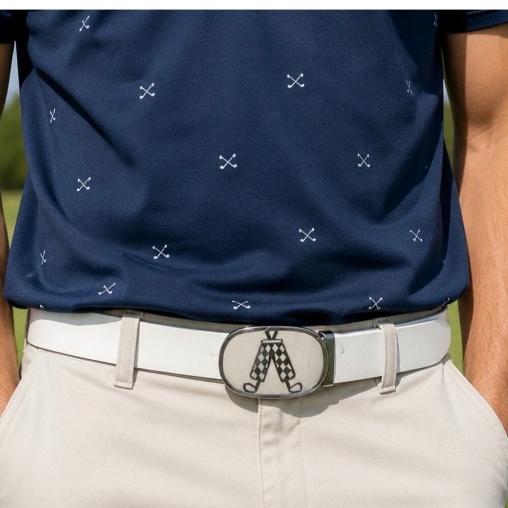 Royal & Awesome White Golf Belt Argyle Buckle One Size Adjustable NWOT Preppy